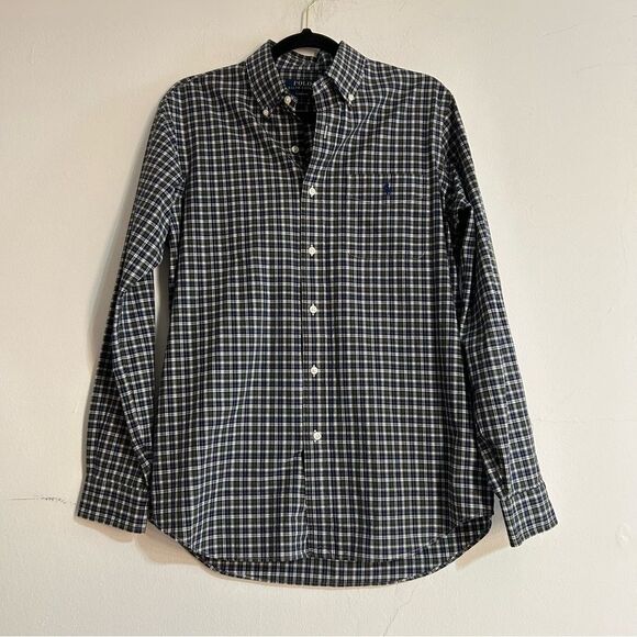 Polo Ralph Lauren Plaid Stretch Poplin Button Down Shirt Classic Fit Medium 15.5 - Picture 1 of 9
